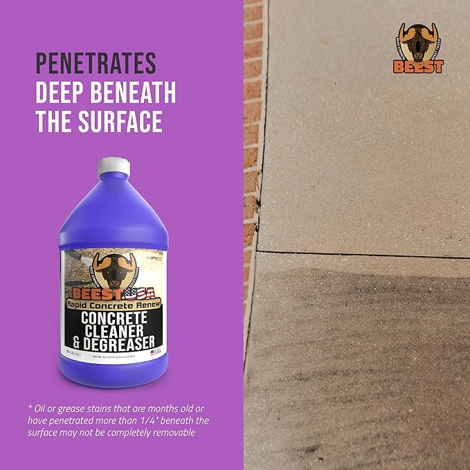 BEEST Concrete Cleaner - 1 Gallon (Makes 50 Gallons) Pressure Washer Soap, Degreaser Cleaner Heavy Duty - Dirt & Stain Remover for Concrete, Cement, Driveway, Garage Floor, Patio, Deck, Safe on Grass