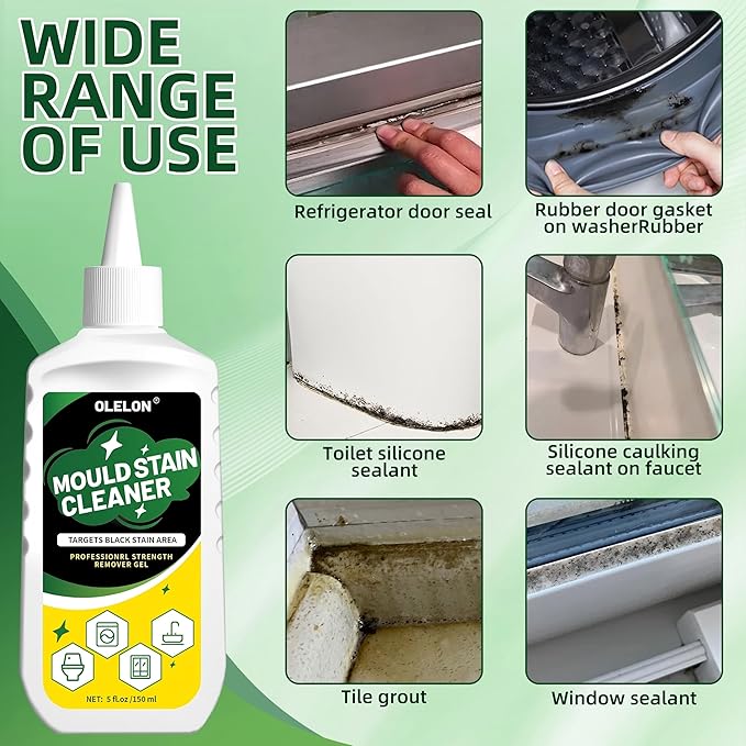 OLELON Mold Stain Remover Gel for Washing Machine Cleaner Front Loader Rubber Grout Cleaner Home Stain Removal Gel for Washer Showers Bathroom and Floor Tile - 300ML
