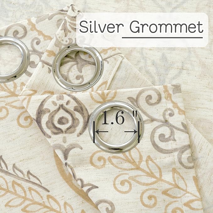 LAMIT French Country Yellow Linen Curtains for Living Room, 84 Inch Length Vintage Damask Floral Printed Curtains Grommet Light Filtering Rustic Cottage Drapes, 2 Panels, Each 52 x 84 Inch