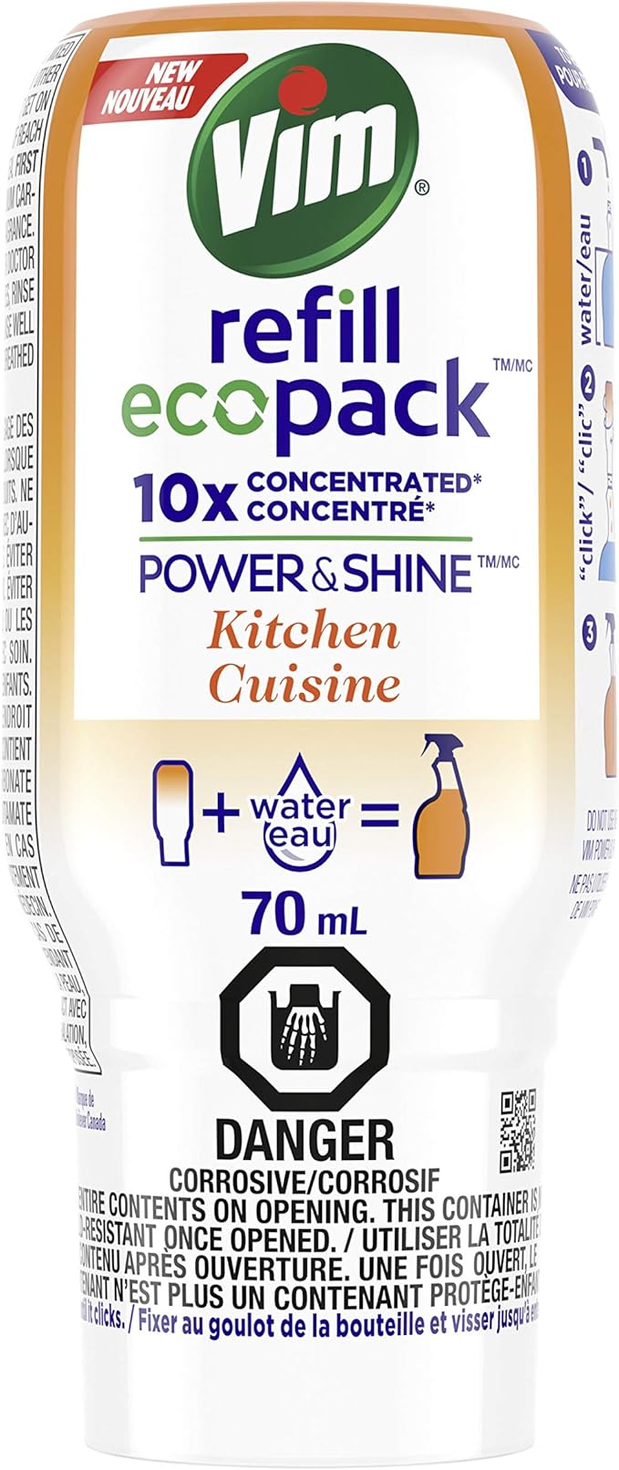 Vim Refill EcoPack Power & Shine Kitchen 10x Concentrated to Reuse Your Spray Bottle for Tough Grease and Streak Free Shine 70 mL