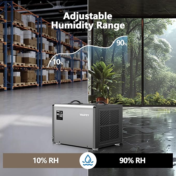 Yaufey 158 Pints Commercial Dehumidifier with Pump and Drain Hose for Crawlspace, Basements, Industrial Space, large room for Space up to 7500 Sq. Ft. - Auto Defrost, 5-Year Quality Coverage