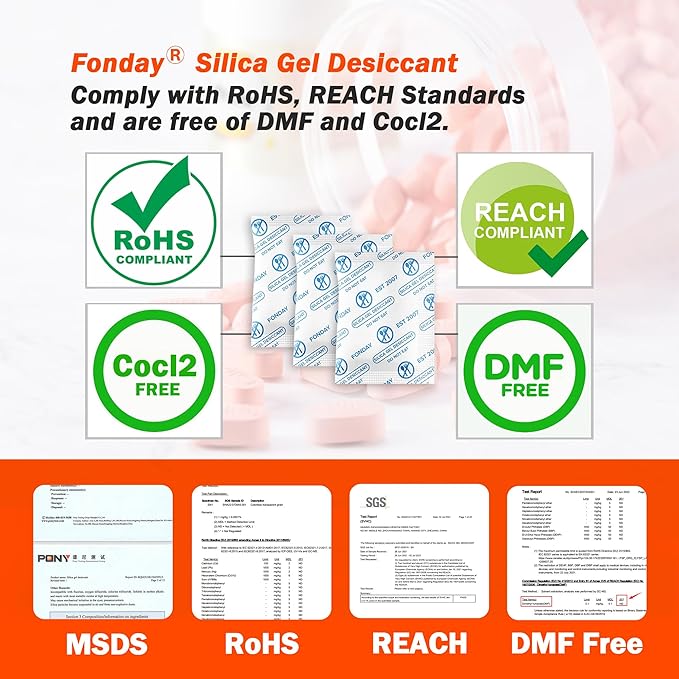 2g x 500 Packs Fonday Food Grade Silica Gel Desiccants Packs Moisture Absorbers Dehumidifier for Food Storage, Electronics, 3D Filament & Safes