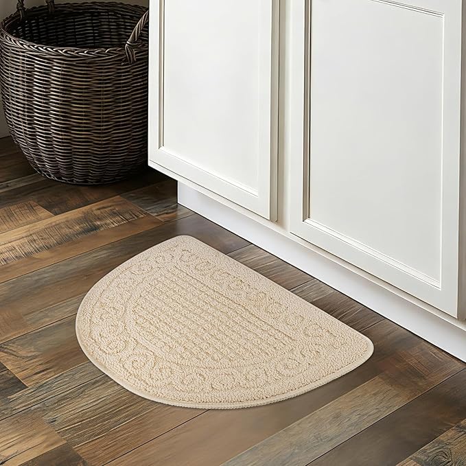 Echaprey Half Round Non-Slip Kitchen Bathroom Toilet Doormat Floor Rug Mat Keeps Your Floors Clean Home Decor (Small, Camel)