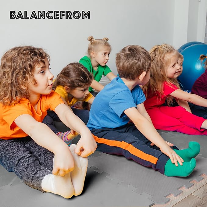 BalanceFrom Puzzle Exercise Mat 1/2' Thick, EVA Interlocking Foam Floor Tiles for Home Gym, Mat for Home Workout Equipment, Floor Padding for Kids, Gray, 24 in x 24 in x 1/2 in, 48 Sq Ft - 12 Tiles