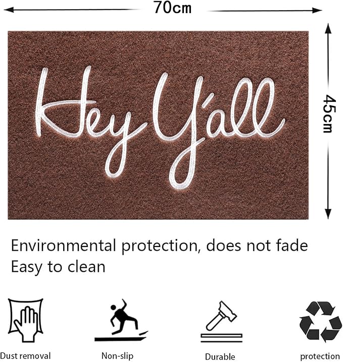 Outdoor Welcome Mat Entryway Hey Y'all Mats for Front Door Mats, with Rubber Backing Doormat Indoor Mat Polystyrene Non Slip Natural Mat Coffee 28" x 18"