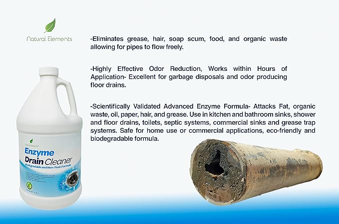 Natural Elements Enzyme Drain Cleaner; Digests Grease, Fats, and Paper Buildup in Drains, Septic Tanks, Grease Traps, Pipe; 4 Gallon Pack