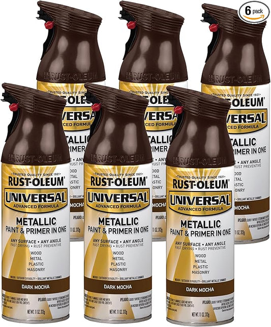 Rust-Oleum 393418-6PK Universal All Surface Metallic Spray Paint, 11 oz, Dark Mocha, 6 Pack