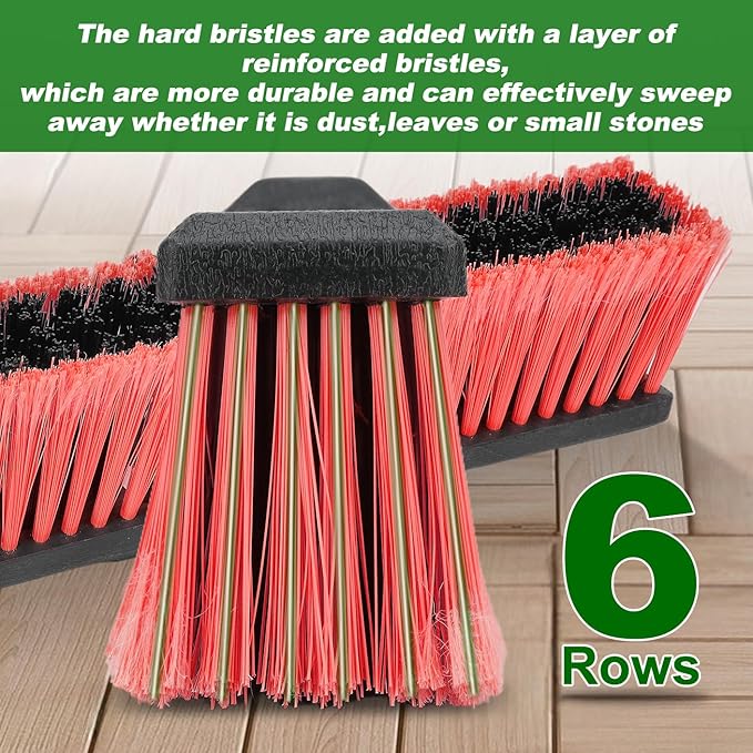 18 Inches Push Broom Outdoor- Heavy Duty Commercial Broom with 64.5" Long Handle and Stiff Bristles for Patio Garage Deck Concrete Wood Stone Tile Driveway Yard Warehouse Shop Floor Cleaning Broom