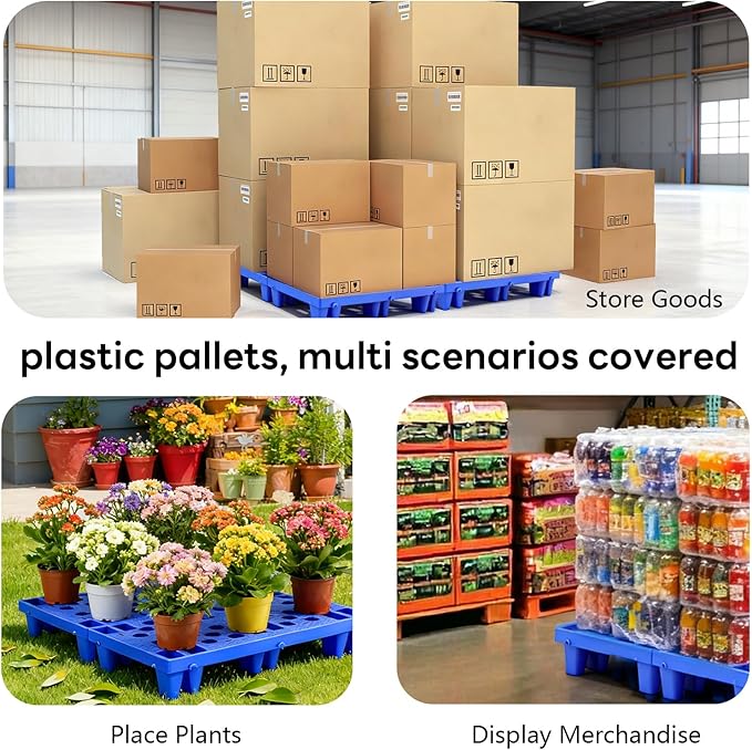 Plastic Pallets, 6pcs Blue Lightweight Nestable Polyethylene Pallets, Moisture-Proof Floor Pallets, Mini Spliceable Plastic pallets for Basement Storage Kitchen Garages L 19.7" x W 11.8"x H 3.9"