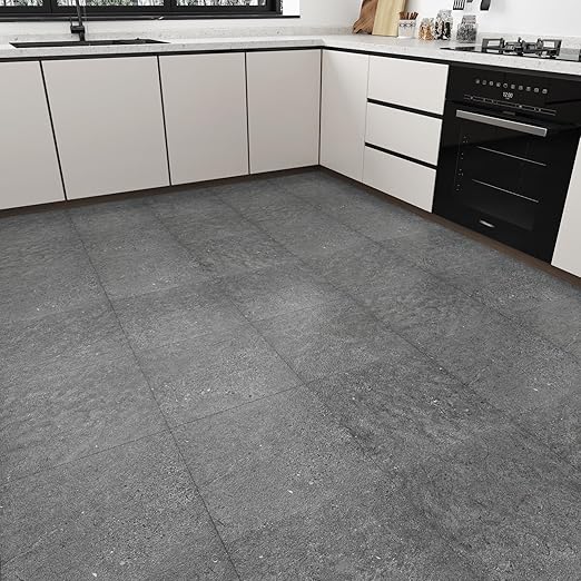 Wallercity Matte Cement Gray Marble Peel and Stick Floor Tile Modern Grey Vinyl Flooring Stickers for Bathroom Kitchen 5PCS Waterproof Self Adhesive Flooring Tiles for Balcony Living Room 12x12 in