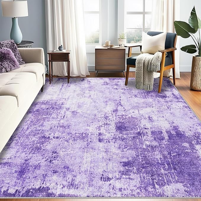RELEANY Washable Area Rugs 6'x9' Non-Slip Modern Abstract Soft for Living Room Entryway Bedroom Nursery, Print Pattern, Purple Gray Pink White