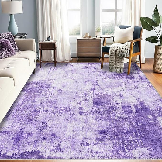 RELEANY Washable Area Rugs 7'x9' Non-Slip Modern Abstract Soft for Living Room Entryway Bedroom Nursery, Print Pattern, Purple Gray Pink White