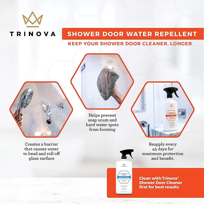TriNova Shower Door Protectant - Glass Water Repellent - Shower Door Glass Sealant - Causes Water Beading - Prevents Soap Scum and Hard Water Buildup - 18 fl oz