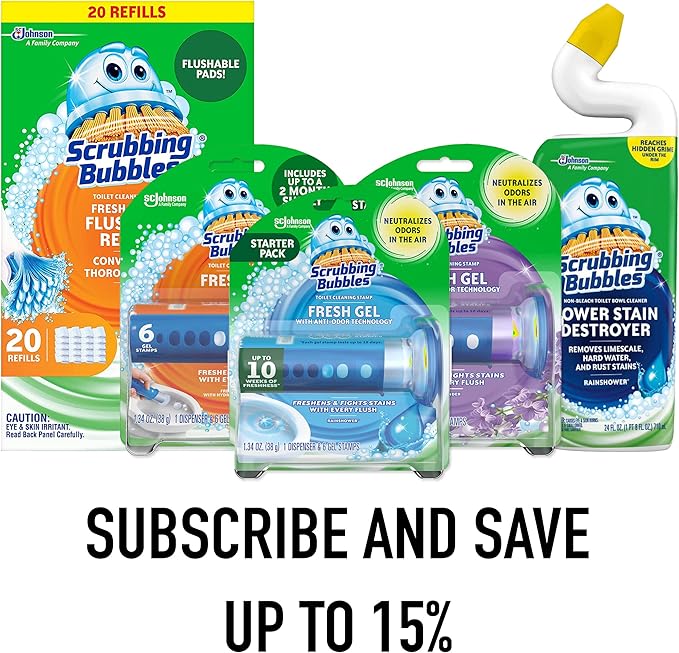 Scrubbing Bubbles Flushable Toilet Wand Refills, Fresh Brush Toilet Cleaner Refill Pads, Cleans Limescale & Fights Odors, Citrus Scent, 10 Count, Pack of 4