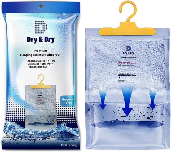 Dry & Dry Premium Moisture Absorbers Dehumidifiers for Home, Basement, Bedroom, Small Dehumidifiers - Moisture Absorber - Blue & White (25 Pack) 7 ounce