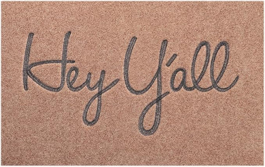 Indoor Door Mat Welcome Mats for Front Door Outdoor Brown Heavy Duty Backing Doormat Hey Y'all Mat for Home Decor Farmhouse Balcony Patio 28" x 18"