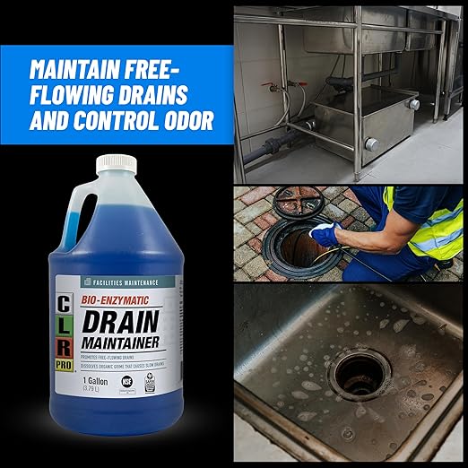 CLR PRO Commercial Drain Maintainer and Grease Trap Treatment, Preventative Maintenance Bio Enzyme Formula, Reduces Odor and Breaks Down Grease, 1 Gallon Bottle