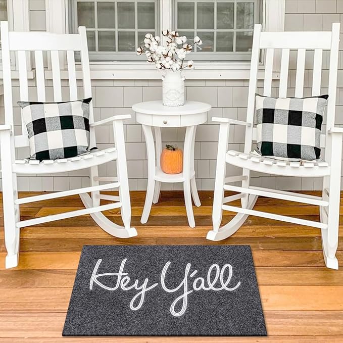 Front Door Indoor Outdoor Entrance Doormat Grey Rubber Welcome Door Mat Hey Y'all Doormat Anti Slip Easy to Clean Corridor Patio Entry Mat