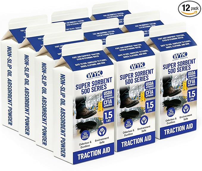 WYK 12 Pack Super Sorbent 2000 Series – Industrial Oil Absorbent Granules & Traction Agent for Spills and Leaks – Fast-Acting Spill Absorber – BLUE Super Sorbent (1 Quart Boxes)