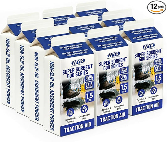 WYK 12 Pack Super Sorbent 2000 Series – Industrial Oil Absorbent Granules & Traction Agent for Spills and Leaks – Fast-Acting Spill Absorber – BLUE Super Sorbent (1 Quart Boxes)