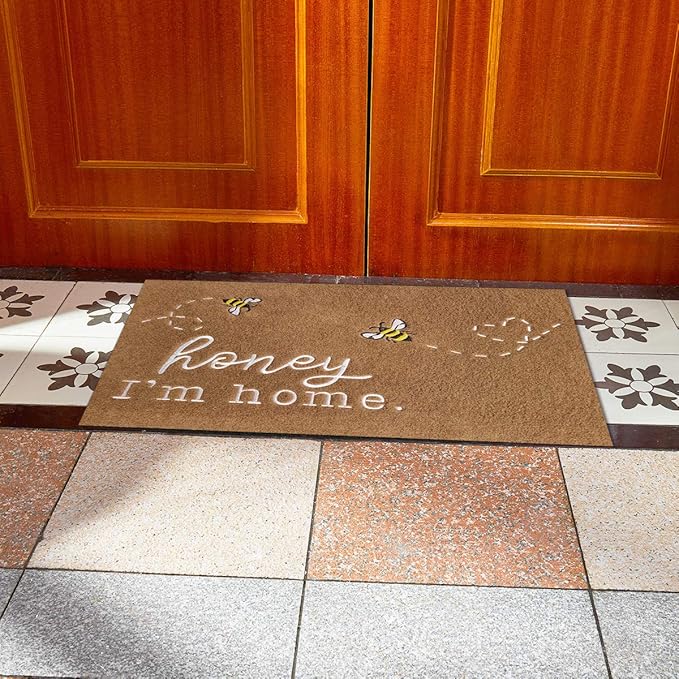 Bee Door Mat Brown Welcome Mats Front Door Indoor Outdoor Entrance Honey I'm Home Kitchen Rugs Entry Outside Doormat Non Slip Durable Rubber Back Funny Farmhouse Mat