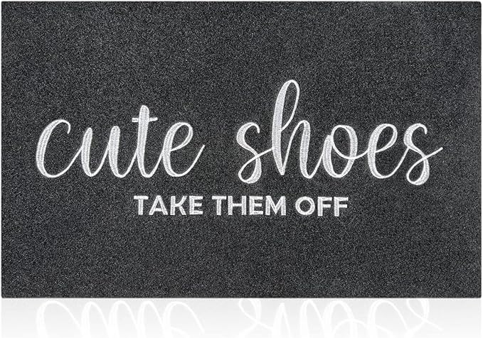 Welcome Mat Outdoor Entryway Cute Shoes Take Them Off Mats for Front Door with Rubber Backing Doormat All-Weather Indoor Mat Polystyrene Non Slip Natural Mat Black