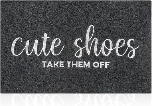 Indoor Door Mat Outdoor Welcome Large 24"x36" Black Mat for Outside Home Entry Cute Shoes Take Them Off Outdoor Entryway Rug Entrance Rug to Bedroom,Shoe Scraper,Non Slip,Easy to Clean