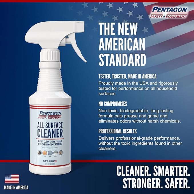 PENTAGON SAFETY EQUIPMENT 32oz Non-Toxic All Surface Cleaner Spray, Streak-Free & Alcohol-Free, Cleaner for Electronics, Wood, Glass, Kitchen & Bathroom, Kid-Safe Formula, Made in USA