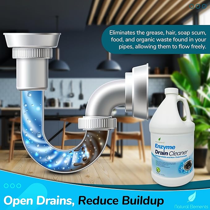 Natural Elements Enzyme Drain Cleaner; Digests Grease, Fats, and Paper Buildup in Drains, Septic Tanks, Grease Traps, Pipe; 4 Gallon Pack
