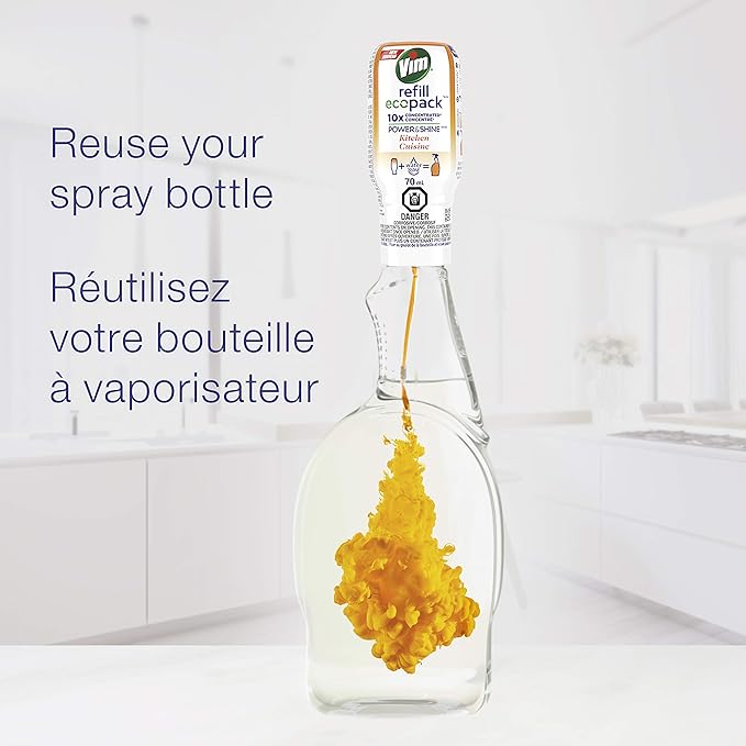 Vim Refill EcoPack Power & Shine Kitchen 10x Concentrated to Reuse Your Spray Bottle for Tough Grease and Streak Free Shine 70 mL