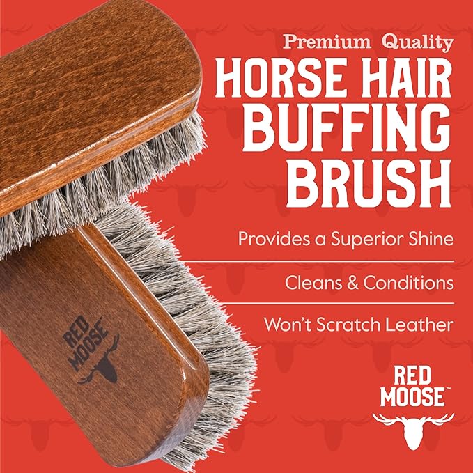 Horsehair Shoe Brush - Shoe Polish Brush for Leather, Boots, Shine - Red Moose