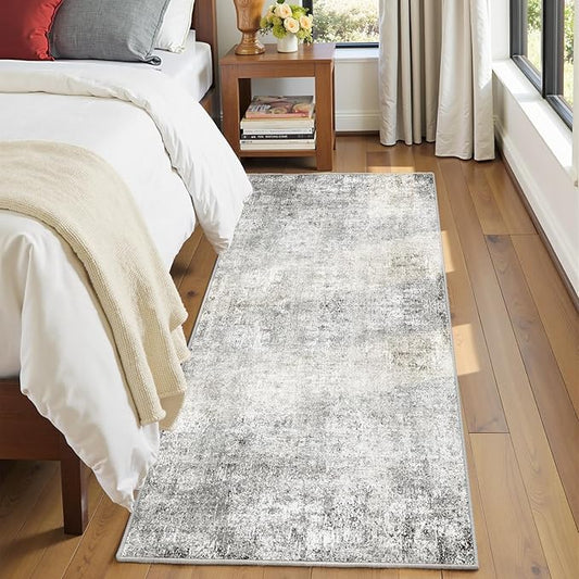 RELEANY Washable Area Rugs 2'x6' Non-Slip Modern Abstract Soft for Living Room Entryway Bedroom Nursery, Print Pattern, Gray White Grey