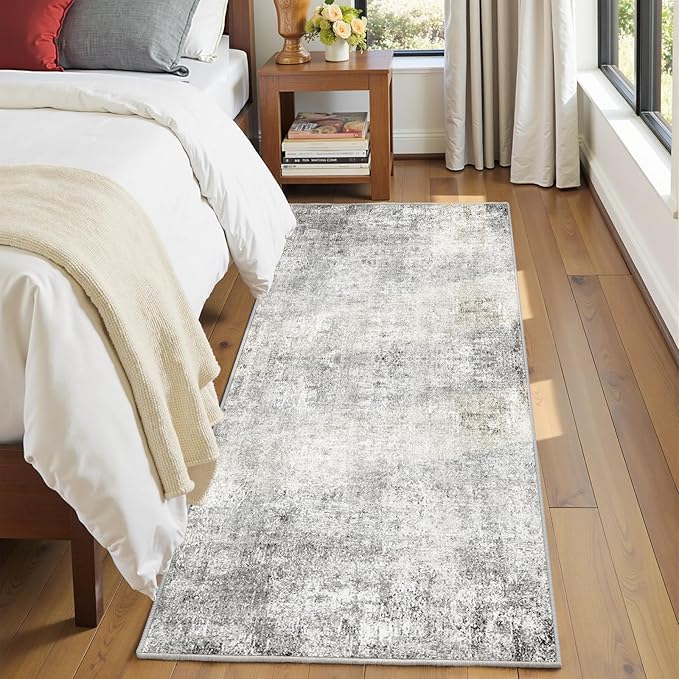 RELEANY Washable Area Rugs 2'x8' Non-Slip Modern Abstract Soft for Living Room Entryway Bedroom Nursery, Print Pattern, Gray White Grey