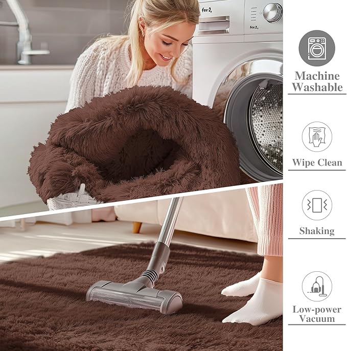 OLANLY 8x12 Machine Washable Large Area Rugs for Living Room, Bedroom, Soft Fluffy Shaggy Bedside Rug, Indoor Floor Carpet for Kids Girls and Boys, Dorms, Nursery, Home Decor Aesthetic, Coffee