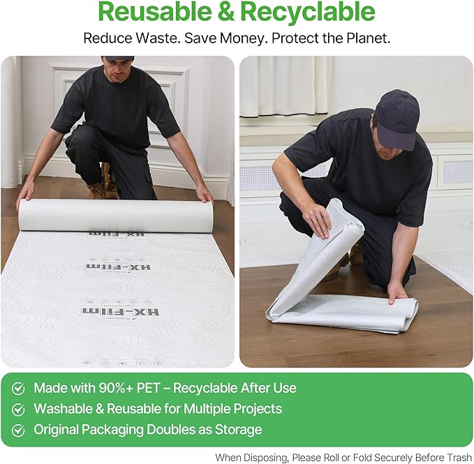 39"x100' Heavy-Duty Floor Protection | Construction Grade Carpet Protector | Drop Cloth Plastic Film for Hardwood Floors | Waterproof Painters Covering with No Residue(Summit White)