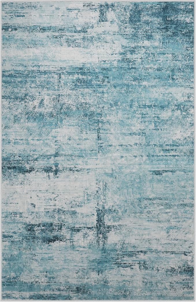 6x8 Area Rugs, Modern Abstract Teal Grey Washable Rug for Living Room, Soft Large Non-Slip Carpet for Bedroom Dining Room Home Office Farmhouse Decor - Teal+Gray