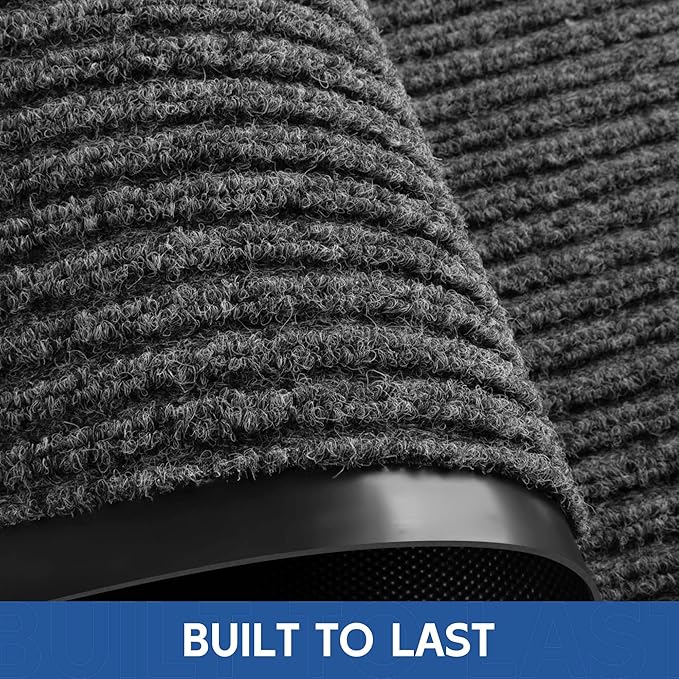 Front Door Mat, 3' x 10' Heavy Duty Indoor Outdoor Doomat, Commercial Industry Rugs with Rubber Backing, Non-Slip Low Profile Welcome Entry Mat for Patio, Home, Grey