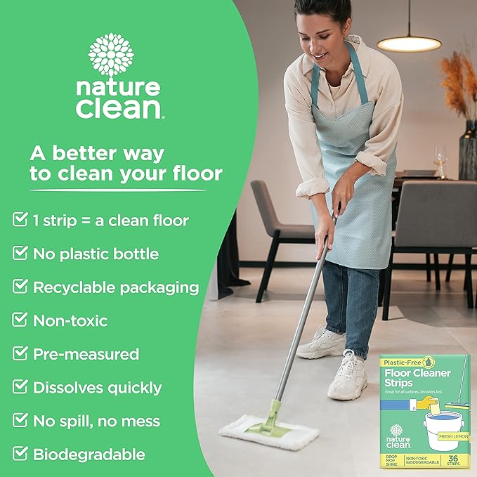Nature Clean All Natural Wood Floor Cleaner for Mopping 36 Strips, Non-Toxic & Plastic-Free Packaging, Use On Hardwood Laminate Ceramic Tile Linoleum Vinyl Bamboo. Eco-Friendly