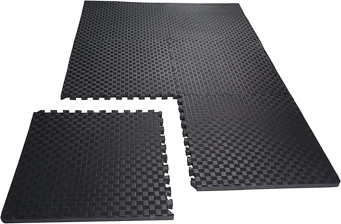 BalanceFrom Puzzle Exercise Mat 1/2' Thick, EVA Interlocking Foam Floor Tiles for Home Gym, Mat for Home Workout Equipment, Floor Padding for Kids, Black, 24 in x 24 in x 1/2 in, 48 Sq Ft - 12 Tiles