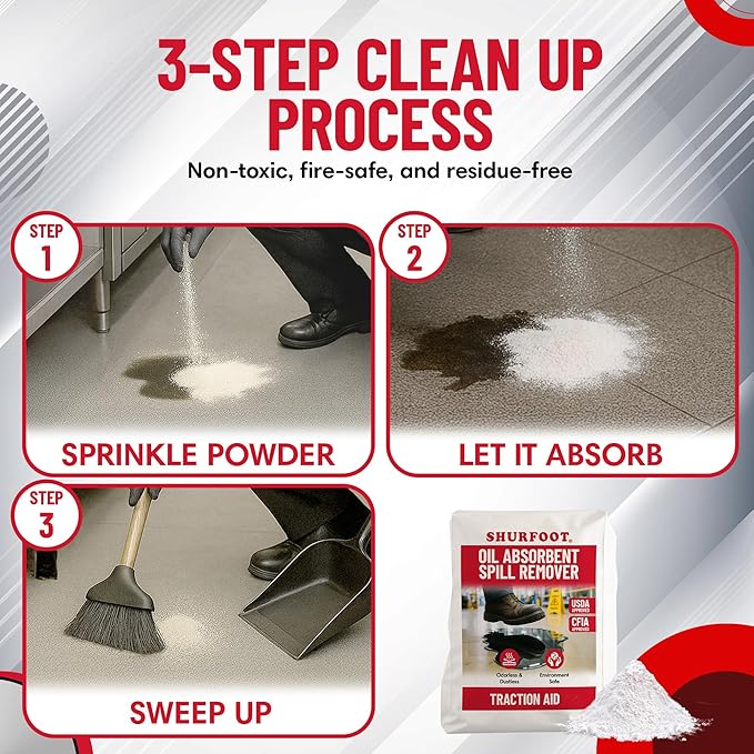 SHURFOOT 3lb Non-Slip Oil Absorbent - Provides Ice Traction & Vapor Suppression - Spill Control for Blood, Water & Oils - USDA Approved - Floor Dry Absorbent Odorless - Fire-Safe & Dustless
