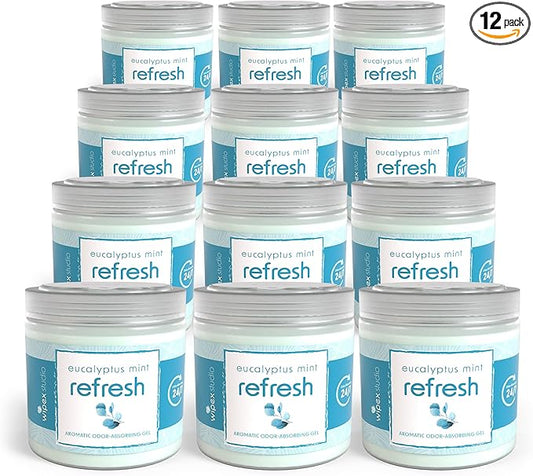 Wipex Odor Eliminator for Home - Eucalyptus & Mint Odor Absorber, 15 Oz Gel Jar, Long-Lasting Freshness, Ideal for Rooms, Offices, and Yoga Studios, Effective Odor Eliminator, 12pk