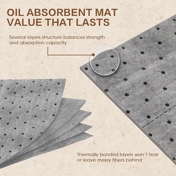 Oil Absorbent Mat Roll, Oil Absorbent Pads 15" x 150' Heavy Duty for Industrial Garage Leaks & Drips, 3 oz Polypropylene Spill Cleanup Absorber
