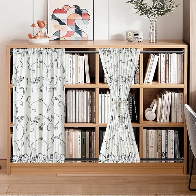 VOGOL French Door Curtains, Country Style Light Filtering Privacy Drapes for Living Room Sliding Door, 1 Panel 36 x 40 Inches Sidelight Doorway Curtain, Grey & Beige