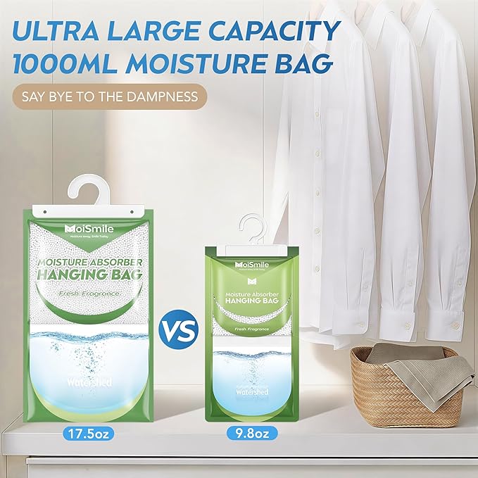 Hanging Moisture Absorbers 6 Pack Net Wt. 17.5oz/Pack, Fresh Fragrance Closet Dehumidifier Bags, Odor Eliminator & Humidity Absorber, Humidity Packs for Bathroom, Bedroom, Basement, Car, RV & Boat