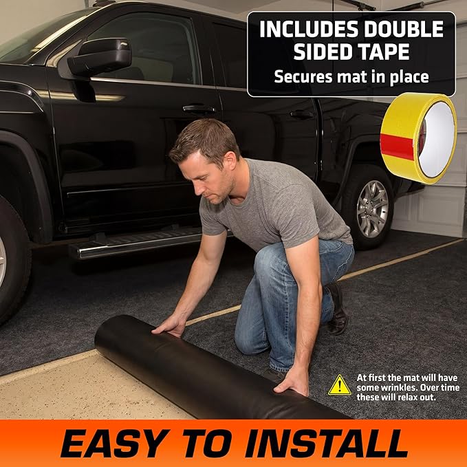 Armor All Jumbo XXL Garage Floor Mat (22' x 8'10"), Waterproof Garage Flooring, Absorbent, Premium Oil Spill Resistant Garage Pad, Durable, Protects Surfaces (Includes Double Sided Tape) (USA Made)