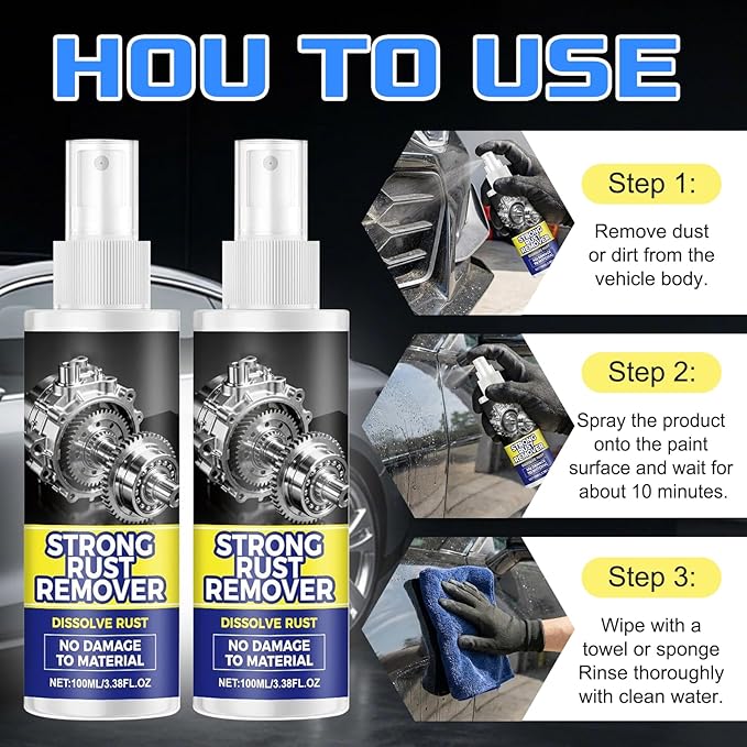 Rust Remover Spray for Metal, Multipurpose Rust Stain Remover,Rust Remover Spray,Heavy Duty Metal Cleaner for Vehicles, Tools, Chains,Iron Out Rust Stain Remover(2pcs)