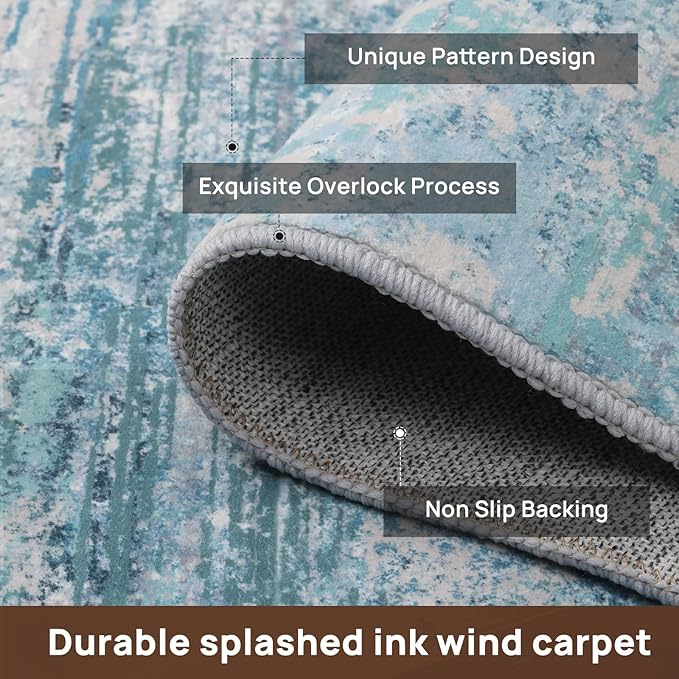 Abstract 5x7 Area Rug Washable Soft Large Non-Slip for Living Room Dining Room Office Bedroom - Abstract Teal/Grey