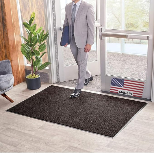 Consolidated Plastics Brush Dry Mat - Made in USA, Heavy-Duty Commercial DoorRug for Indoor/Outdoor Entryways, Non-Slip Backing for High-Traffic Areas (3' W x 4' L, Brown)