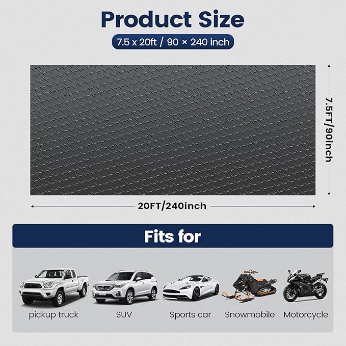 KRAOK Containment Mat, Garage Floor Mat 7.5x20ft, Stops Winter Salt Damage & Mess, 2mm Thickest PVC, Heavy Duty Waterproof Shield for Concrete, Easy Clean Cover for Trucks, and Multi-Car Use - Black