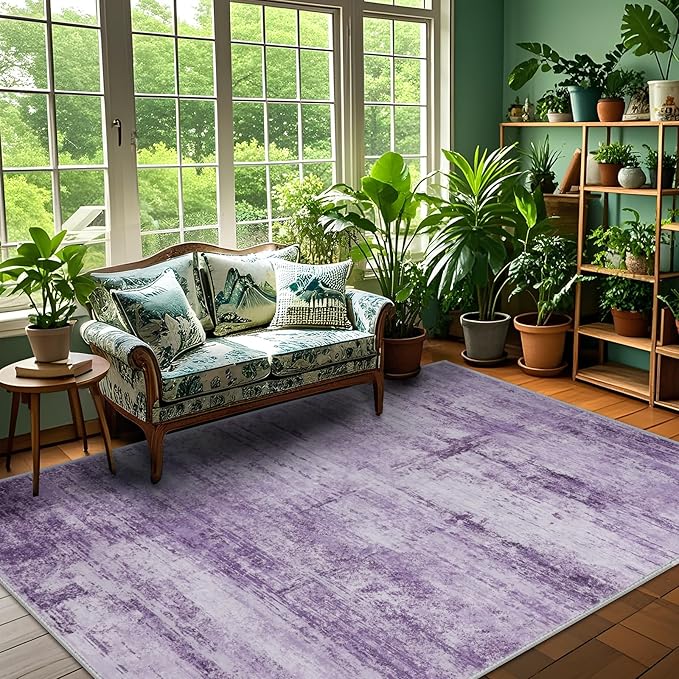Abstract 6x8 Area Rug for Living Room Dining Room Home Office Bedroom Purple Grey